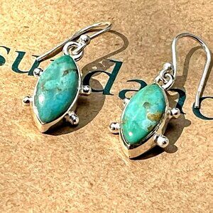 Sundance $128 NEW Kingman Turquoise Sterling Silver Marquise Dangle 1" Earrings